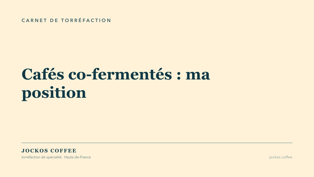 Tuile typographique : café co-fermenté, la position de Jacques, torréfacteur Jockos
