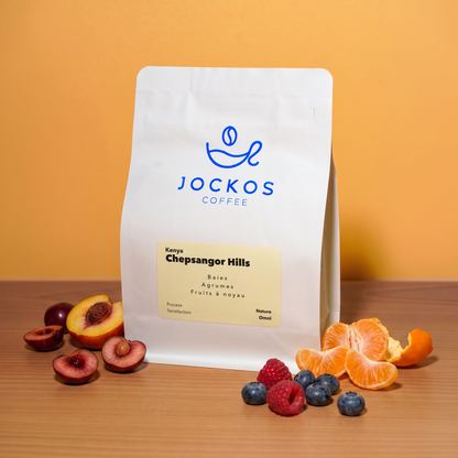 Kenya Chepsangor Hills, café nature Jockos Coffee : baies, agrumes, fruits à noyau