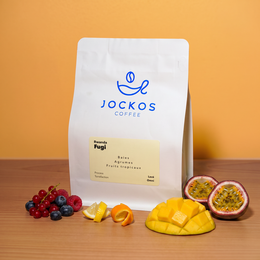 Rwanda Fugi, café lavé Jockos Coffee : baies, agrumes, fruits tropicaux